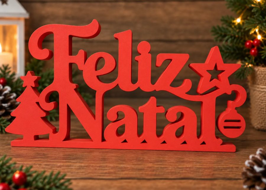 Feliz Natal com Arvore, peça impressa em 3D