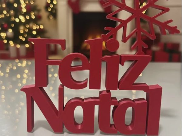 Feliz Natal com floco de neve, peça impressa em 3D